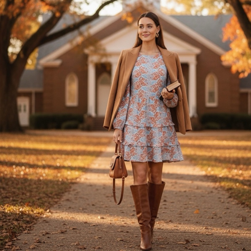 Roller Rabbit Orange and Blue Floral Long Sleeve Dress